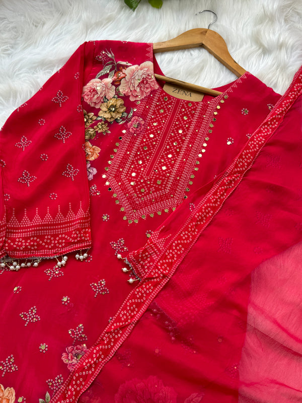 Pure Chinon Partywear Sharara Suit with Sharara Pants – Celebrate in Flowing Elegance