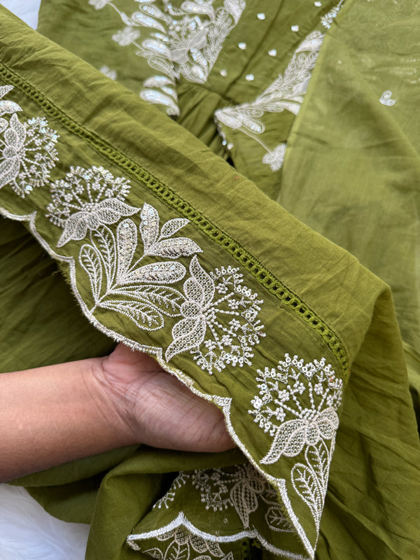 Pure Cotton Embroidered Anarkali Set – Elegant Ready-to-Wear Outfit