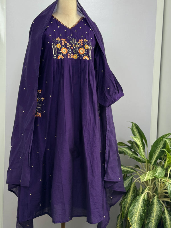 Mul Chanderi Embroidered Anarkali Suit – Elegant Ready-to-Wear Ethnic Set