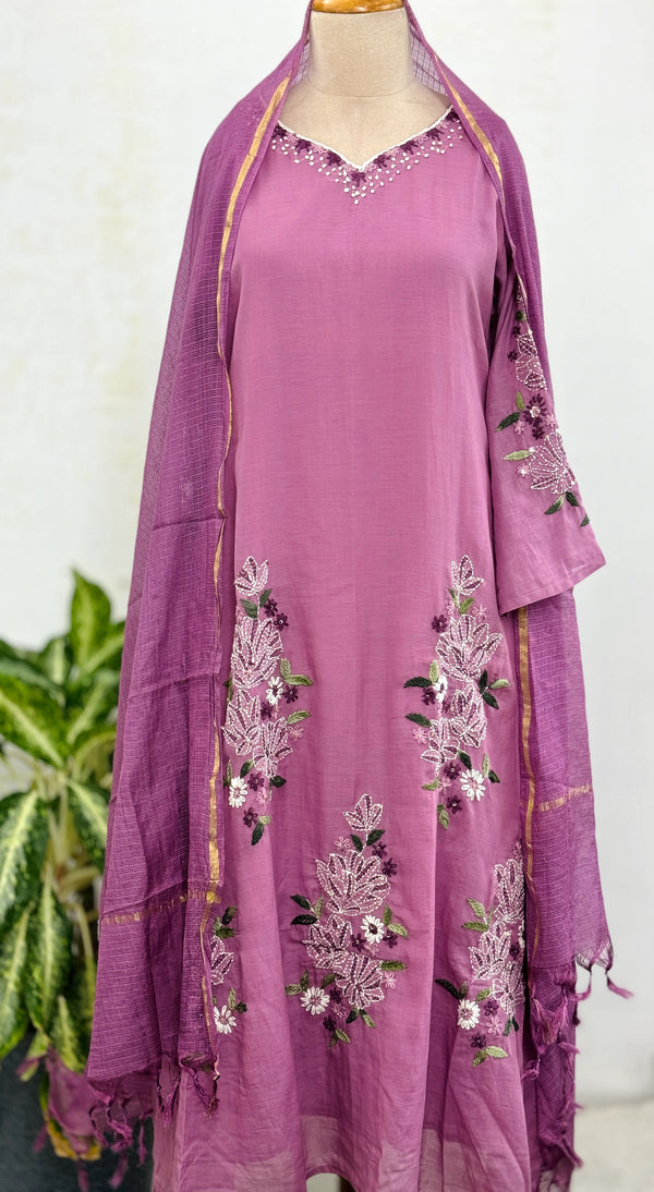 Premium Mul Chanderi Hand Detailed A-Line Kurti Set – Effortless Grace for Every Occasion