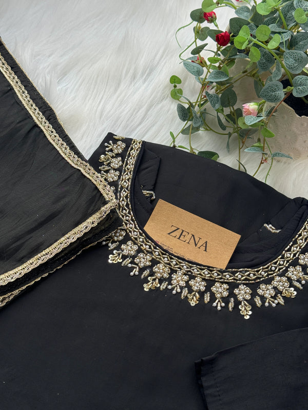 Roman Silk Hand Work A-Line Kurti Set – Elegant Partywear