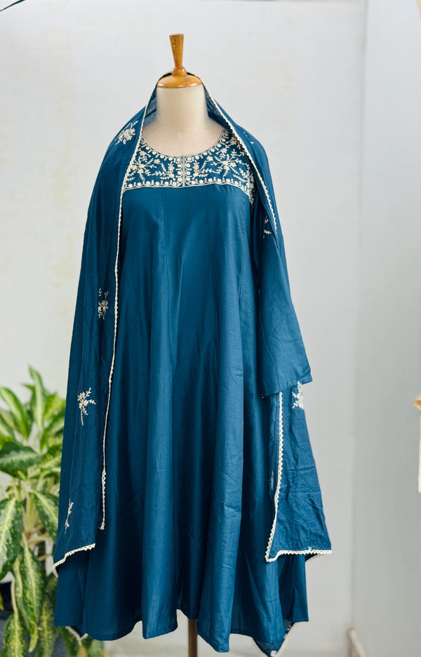 Ready-to-Wear A-Line Embroidered Kurti Set in Chanderi Silk – Subtle Elegance for Every Occasion