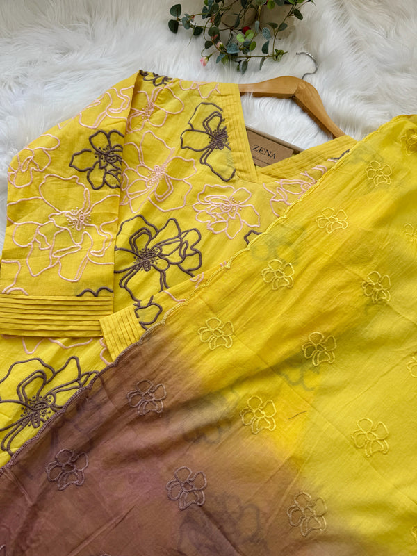 Pure Mul Cotton Embroidered Kurti Set