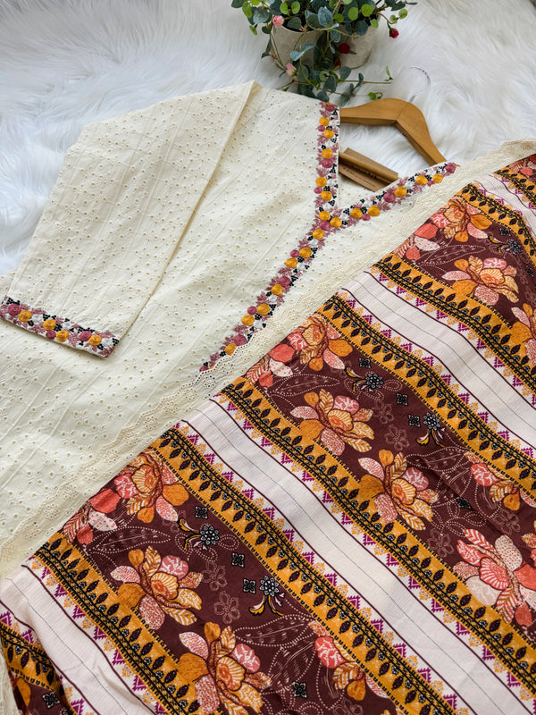 Cotton Hacoba Embroidered Kurti Set – Stylish & Comfortable