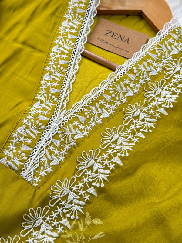 Mul Cotton Embroidered A-Line Kurti Set