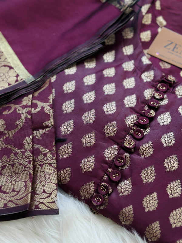 Semi Silk Banarasi Work Kurti Set – Elegant Festive Wear