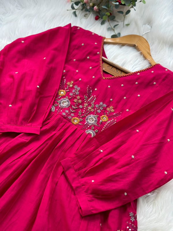 Mul Chanderi Embroidered Anarkali Suit – Elegant Ready-to-Wear Ethnic Set