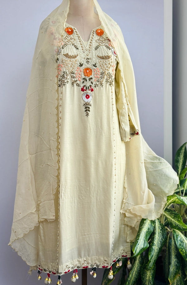 Dola Silk Handwork Kurti Set with Organza Dupatta