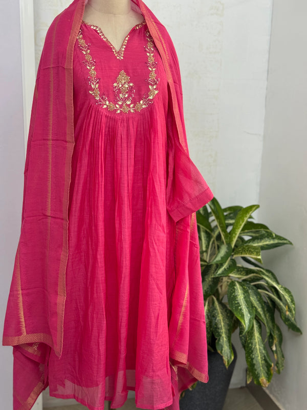 ✨ Premium Mul Chanderi Hand Work Anarkali Set ✨