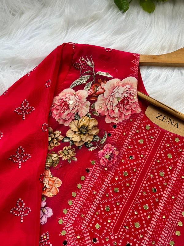 Pure Chinon Partywear Sharara Suit with Sharara Pants – Celebrate in Flowing Elegance