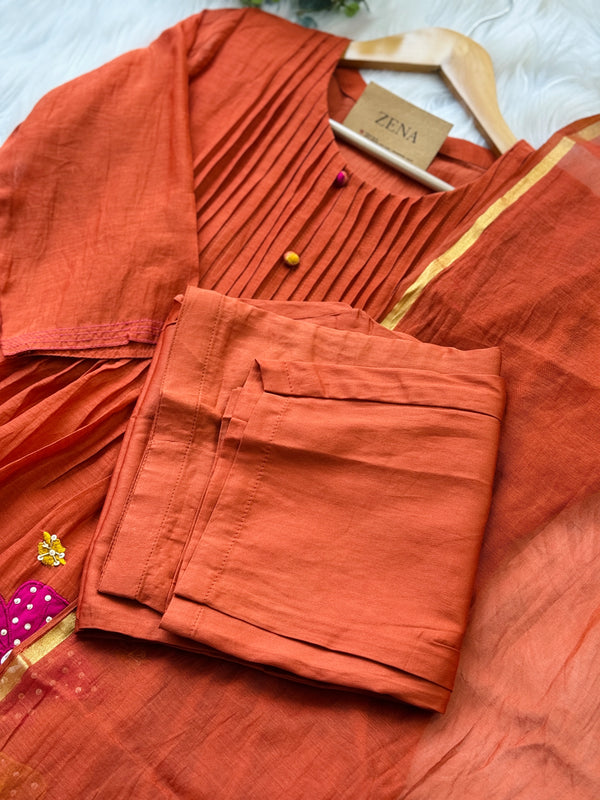 Premium Mul Chanderi Hand Work Anarkali Set – Timeless Festive Elegance