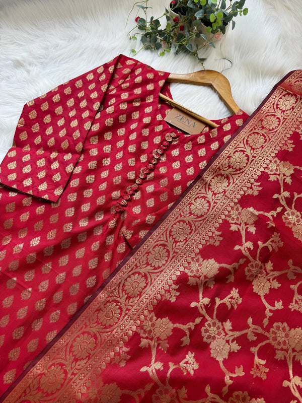Semi Silk Banarasi Work Kurti Set – Elegant Festive Wear