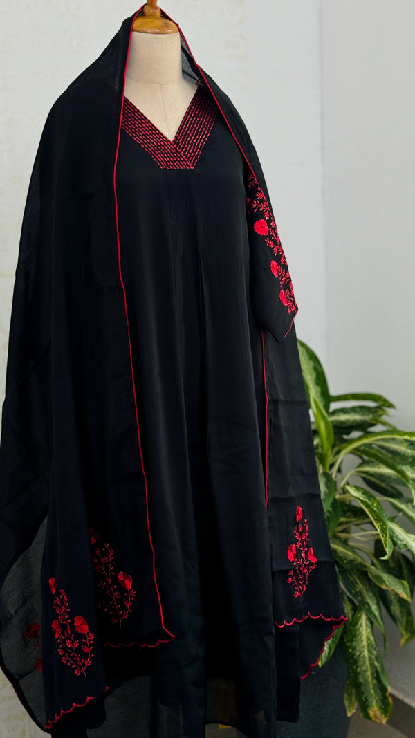 Glass Chanderi Embroidered Anarkali Set