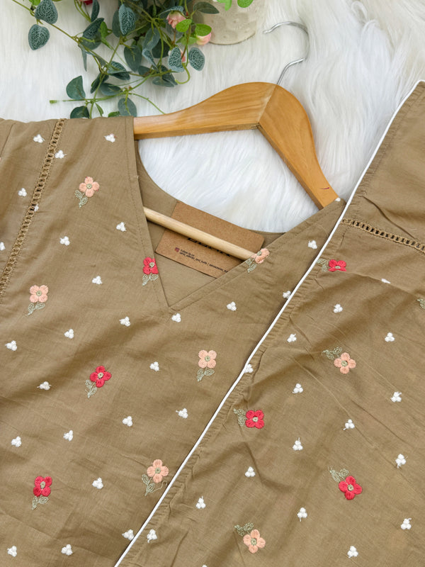 Pure Mul Cotton Embroidered Anarkali Set – Graceful Charm in Every Swirl