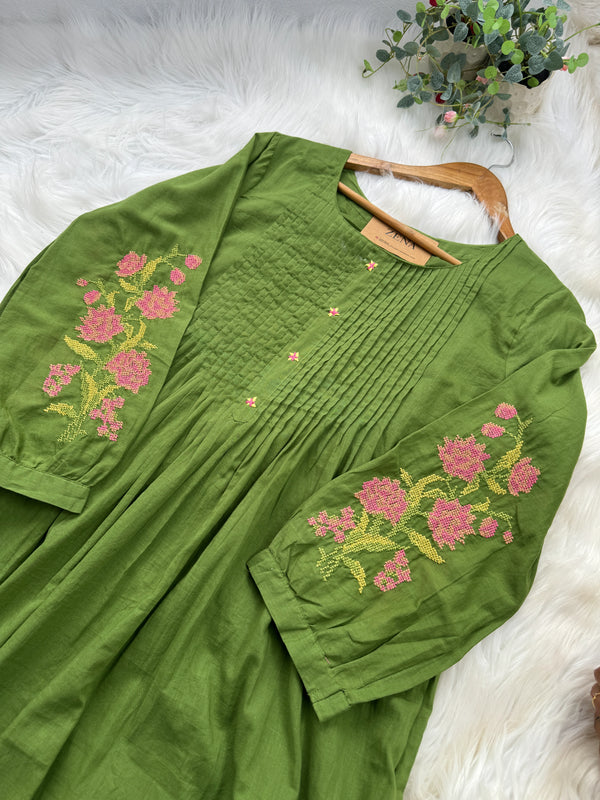 Pure Mul Cotton Embroidered Anarkali Set
