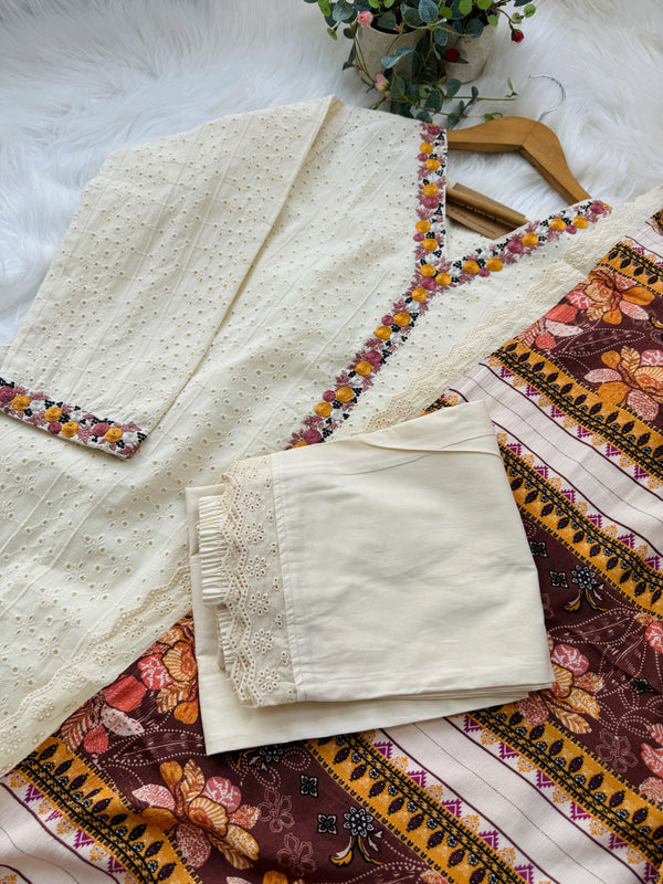 Cotton Hacoba Embroidered Kurti Set – Stylish & Comfortable