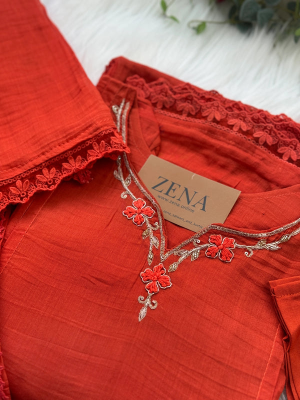 Pure Mul Chanderi Handwork A-Line Anarkali Kurti Set – Premium Festive Wear