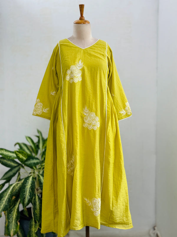 Mul Chanderi Embroidered Anarkali Kurti Set – Timeless Elegance, Effortless Style