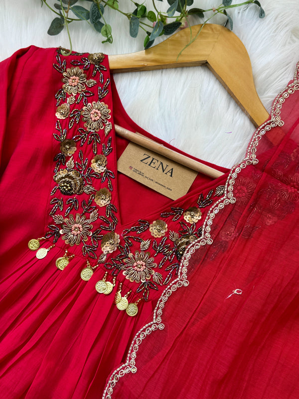 Mul Chanderi Hand Detailed Anarkali Set – Regal Elegance in Every Drape