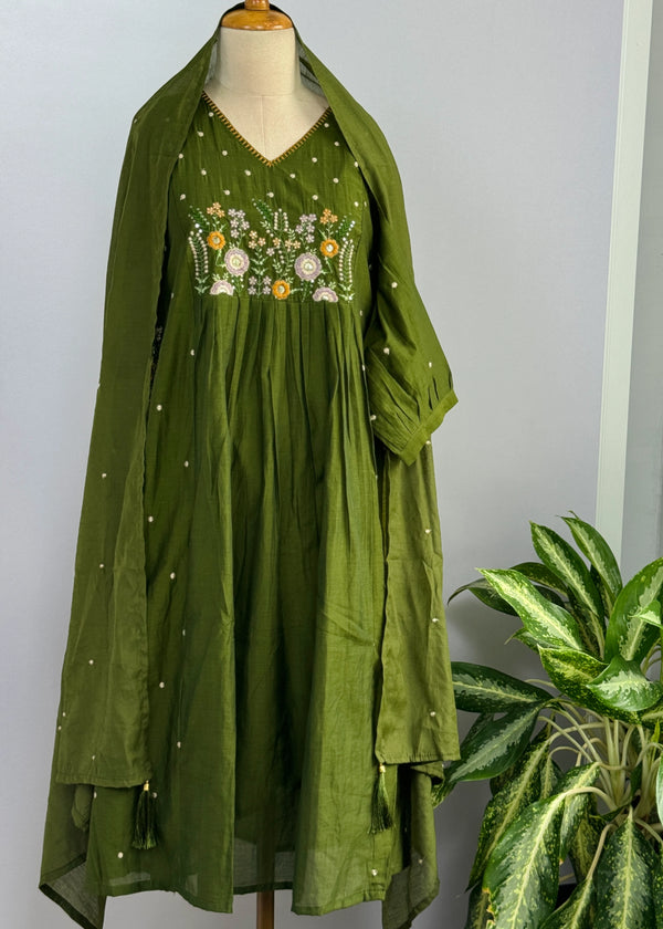 Mul Chanderi Embroidered Anarkali Suit – Elegant Ready-to-Wear Ethnic Set