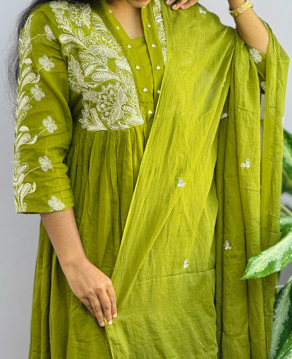 Pure Cotton Embroidered Anarkali Set – Elegant Ready-to-Wear Outfit