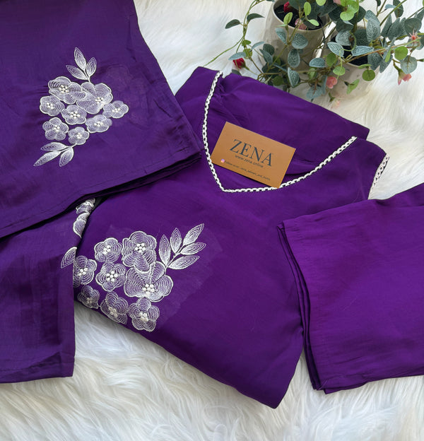 Mul Chanderi Embroidered Anarkali Kurti Set – Timeless Elegance, Effortless Style