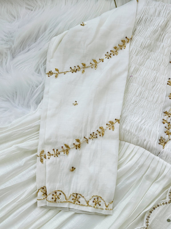 Mul Chanderi Hand Detailed Anarkali Set – Elegant Festive Wear