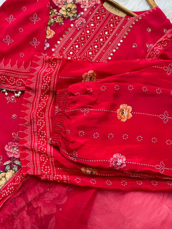 Pure Chinon Partywear Sharara Suit with Sharara Pants – Celebrate in Flowing Elegance