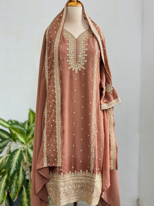 Georgette Partywear Suit with Mirror Work – Sparkle with Subtle Elegance