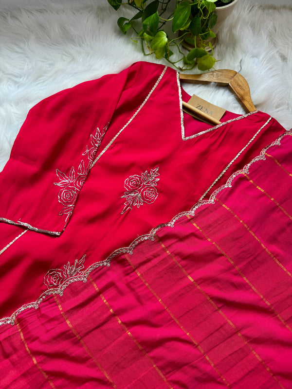 Mul Chanderi Handwork Kurti Set- Ready to Wear