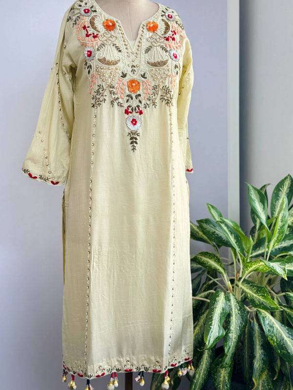 Dola Silk Handwork Kurti Set with Organza Dupatta