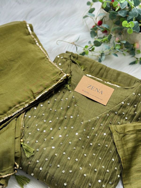 Premium Mul Chanderi Hand Detailed Anarkali Set