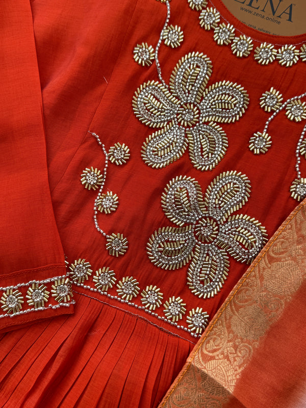 Premium Mul Chanderi Handwork Anarkali Set