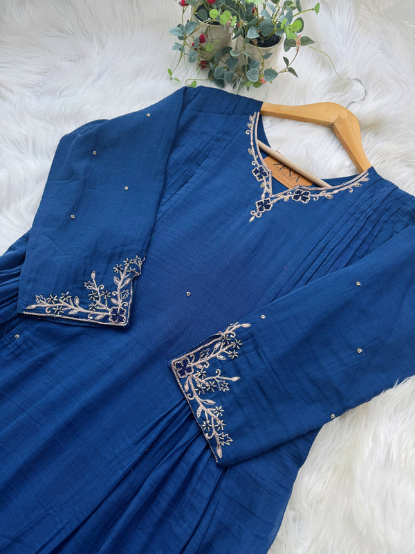 Pure Mul Chanderi Handwork A-Line Anarkali Kurti Set – Premium Festive Wear