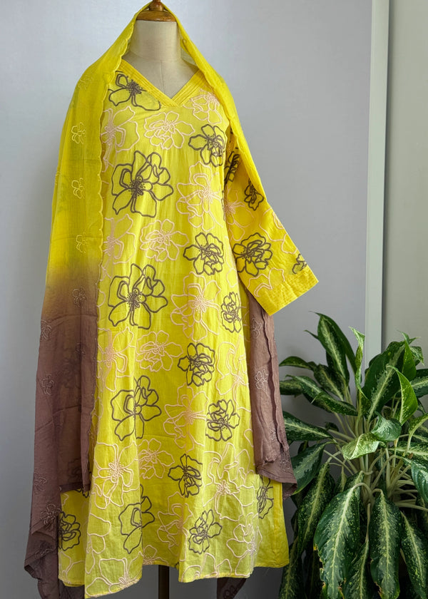 Pure Mul Cotton Embroidered Kurti Set