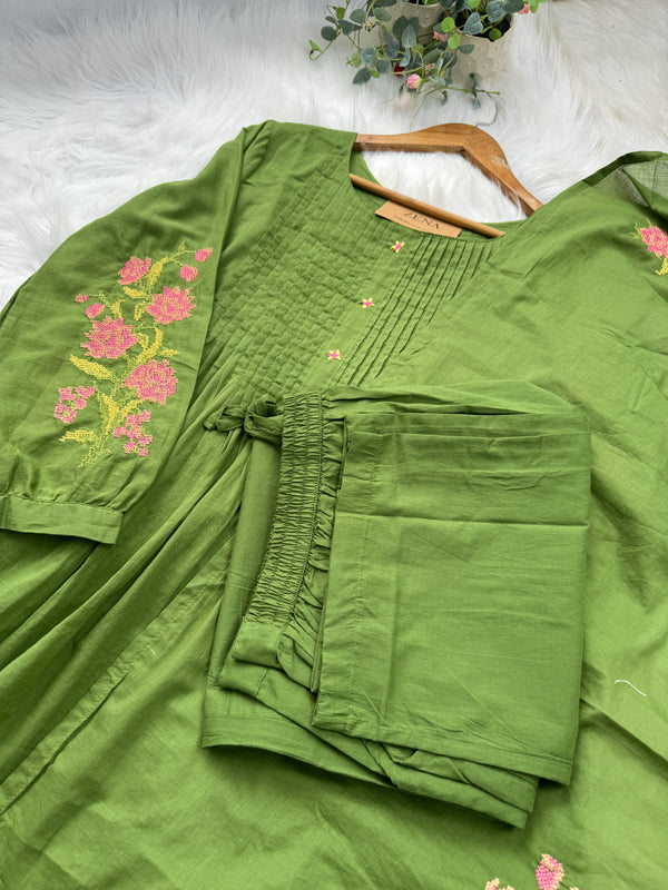 Pure Mul Cotton Embroidered Anarkali Set