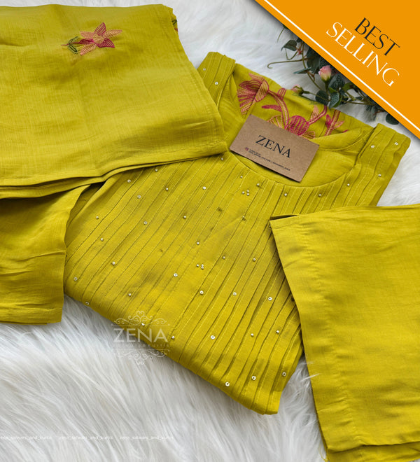 Mul Chanderi Embroidered Anarkali Kurti Set – Timeless Elegance in Every Fold