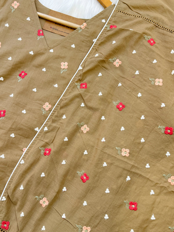 Pure Mul Cotton Embroidered Anarkali Set – Graceful Charm in Every Swirl