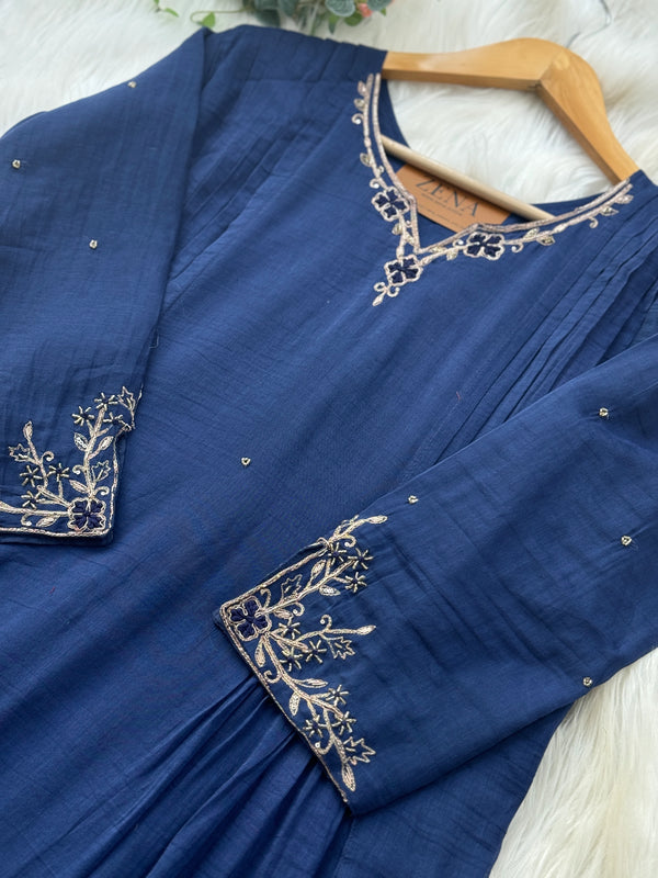 Pure Mul Chanderi Handwork A-Line Anarkali Kurti Set – Premium Festive Wear