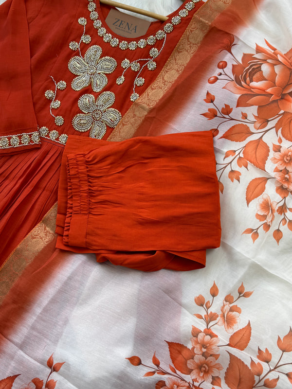 Premium Mul Chanderi Handwork Anarkali Set