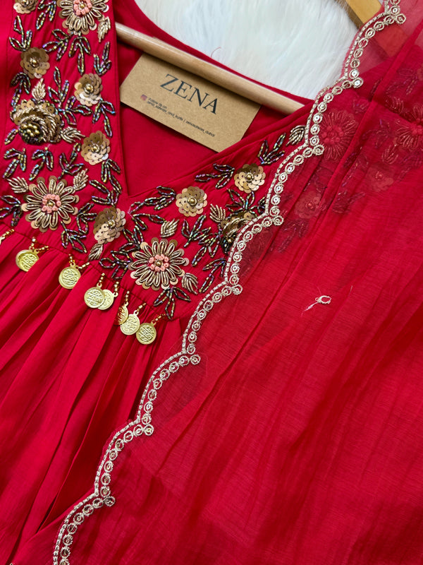 Mul Chanderi Hand Detailed Anarkali Set – Regal Elegance in Every Drape