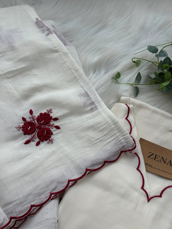 Mul Chanderi Hand Detailed Anarkali Set