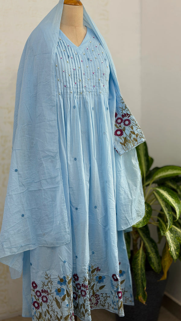 ✨ Mul Cotton Hand-Detailed Anarkali Set ✨