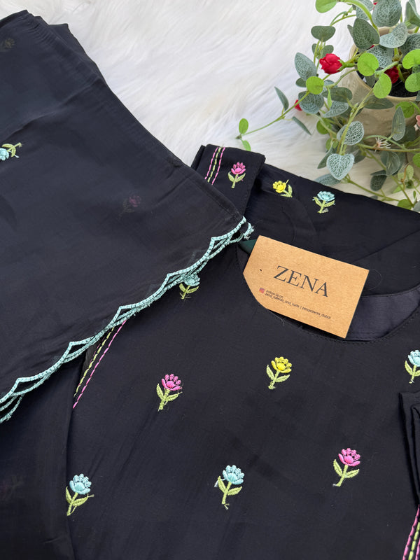 ✨ Glass Chanderi Anarkali Kurti Set – Top, Bottom & Dupatta ✨