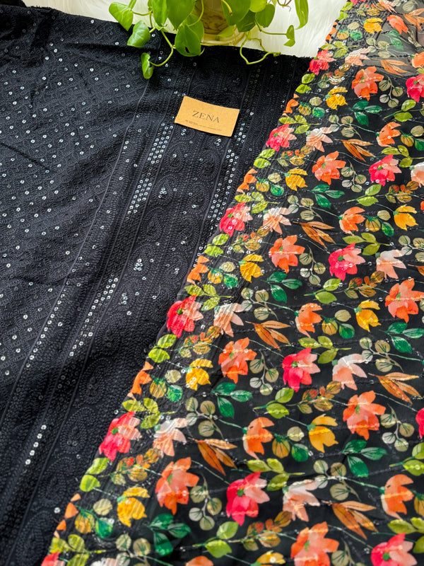 Unstitched Georgette Schiffli Work Partywear Suit