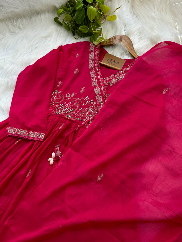 Pure Cotton Embroidered Anarkali Set – Elegant Ethnic Wear 🌸