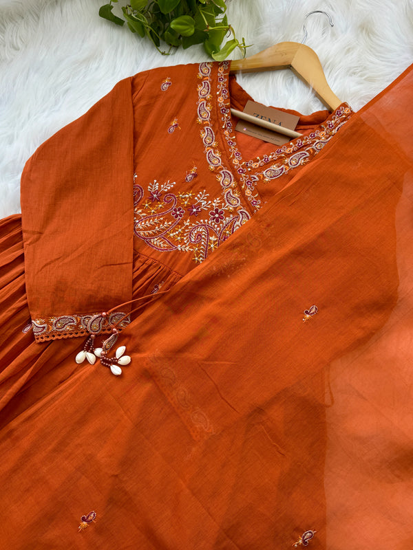 Pure Cotton Embroidered Anarkali Set – Elegant Ethnic Wear 🌸