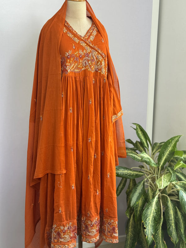 Pure Cotton Embroidered Anarkali Set – Elegant Ethnic Wear 🌸