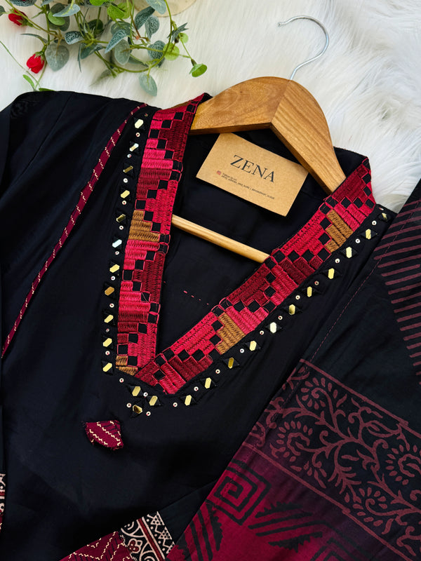 Premium Glass Chanderi Mirror Work Kurti Set – Paired with Cotton Dupatta & Palazzo ✨