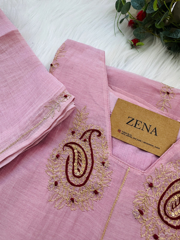 ✨ Premium Mul Chanderi Handwork Kurti Set – Top, Bottom & Dupatta ✨